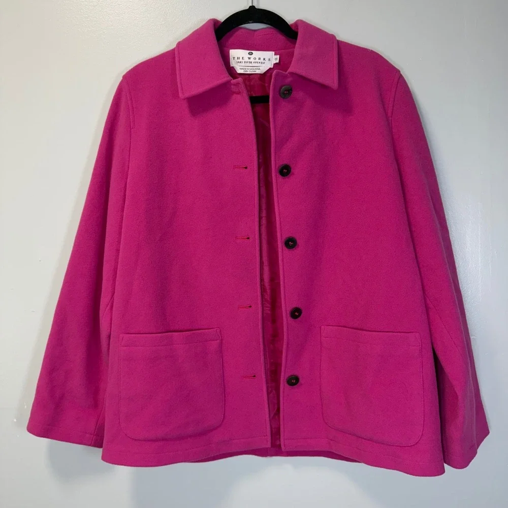 The Works Saks Fifth Avenue Pink Wool Cashmere Blend Button Front Jacket Size 8 - Picture 1 of 7